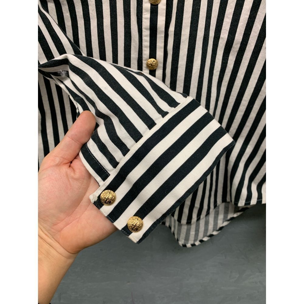 BALMAIN  Women's Striped Button-Up Shirt Size 42‎ Medium 8 10 Black White Gold - Picture 4 of 10